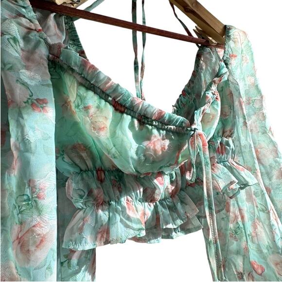 Babydoll MilkMaid Romantic Crop top Chiffon Floral Smock… - Picture 5 of 14